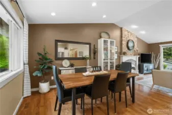 The spacious dining area provides versatile options for arranging furniture to suit your needs.