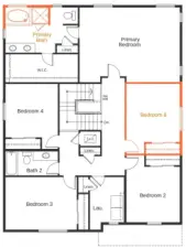 floorplan drawing showing bedroom 6 and super primary bath options -  for illustrative purposes only