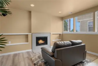 Wood burning fire place on the lower level