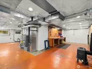 Another view of lower level workshop with built in work bench