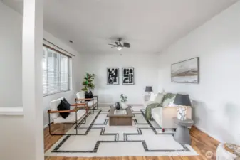 Large Living Room With Tall Ceilings And Ceiling Fans