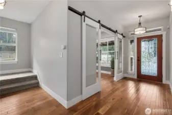Entry with barn door to office