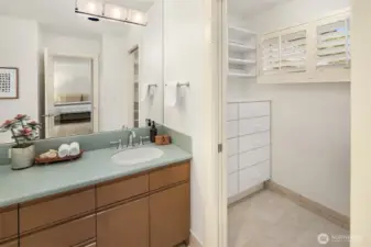 The primary bathroom has great additional storage space!
