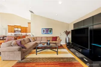 Talk about entertainment!  If you can tear yourself away from the view being showcased in the floor to ceiling windows in the great room, you also have this cozy sitting area with a built in entertainment system.