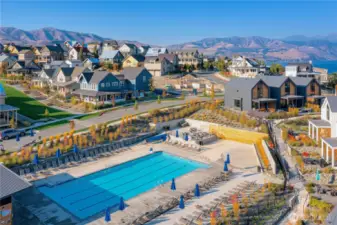 Aerial view of The Lookout's Vineyard District Pool.