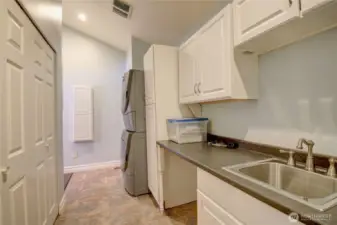 Main level pantry with sink and garage entrance.