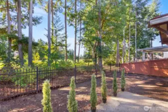 Anotherer view of the backyard area as well as the adjacent golf course. Lush Pacific Northwest greenery combined with a beautiful view of the golf course without compromising privacy.