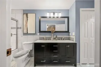 Fully updated upstairs bathroom. Connects to hallway and bedroom #2.