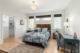 Primary bedroom with walk in closet.  French doors could be added for access to East gardens.