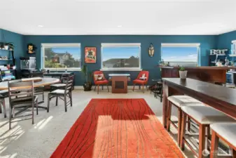 Upstairs is a large game room with views.