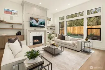 Vaulted great room that overlooks the private backyard