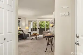 Front door enters to bright and spacious living space.
