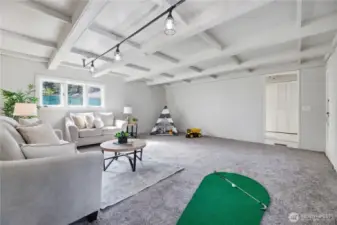 This large recreation room has a separate entrance to the backyard