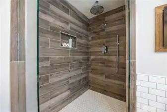 Tiled, walk-in shower