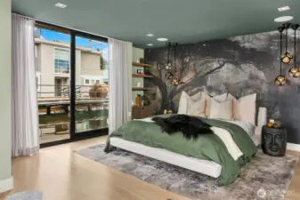 Generous primary suite with two outdoor spaces, two walk-in closets and ensuite bathroom.