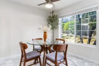 Plenty of space in the dining area to add extensions to a table for gathering.