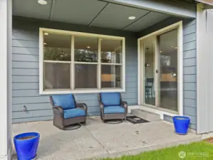 Covered outdoor space with a gas stub for bbq'ing all year round.