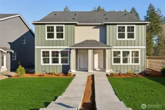 Street-facing Birch façade pairs two-tone siding with a covered porch and landscaped walk for inviting curb appeal. Pictures are for representational purposes only, colors and features may vary.