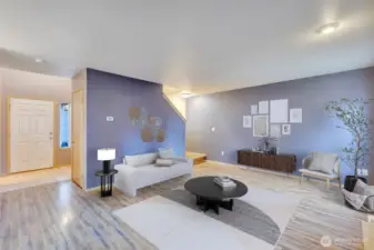 Virtually staged. The spacious living room is perfect for gatherings.