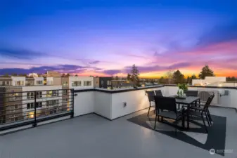 Unwind or entertain on the expansive rooftop deck, where panoramic sunset views set the stage for memorable evenings. This outdoor oasis truly elevates urban living.