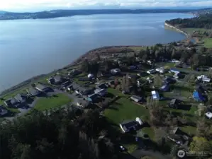 Aerial shot of Penn Cove and Neighborhood from above the house.
