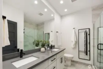 Double sinks in the upstairs primary bath.