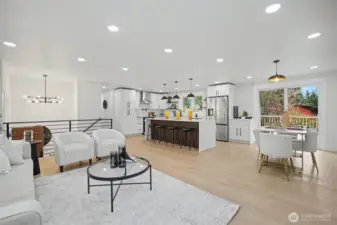 Living room with Dining area and kitchen view