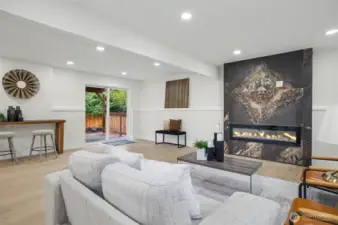 Rec Room at lower level with fireplace