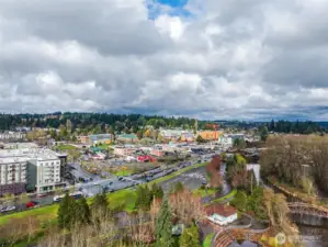 Drone view of nearby Bothell Downtown area