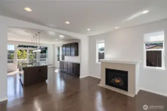 Open living room to kitchen and dining.