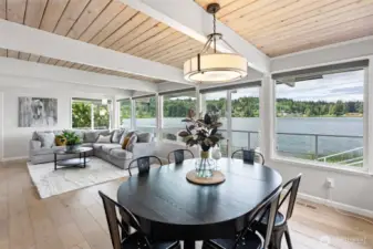 Dinner with a view. Imagine the glow of sunset casting across the water while you dine with loved ones. This space blends casual elegance with the calming energy of lakeside life.
