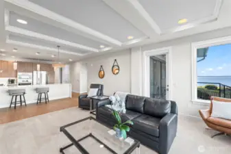 9' ceilings with gorgeous coffered detailing