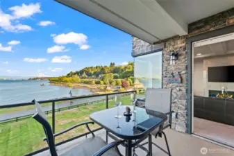 The covered deck is perfect for year-round enjoyment. Plumbed with gas, water and electrical hookups.