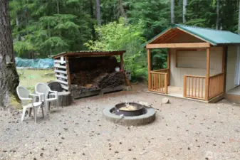 Wood shed, new 10 x 16  shed with porch and bar, and the firepit