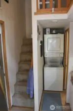 This is as you enter. The stairs lead to the sleeping loft. The Stacker washer/dryer stay.
