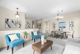 Relax in the great room, where luxury meets comfort and nature is just beyond your window.(Virtually Staged)