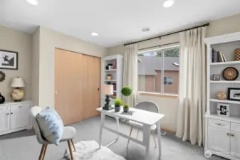 Bright and private office perfect for working from home or creative pursuits. (Virtually Staged )