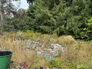 Back yard features garden space and large trees, ready for your sweat equity and vision