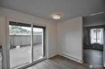 Slider to out door patio that is fenced