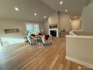 Vaulted ceilings in great room with propane fireplace