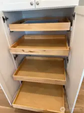 Built in pantry with soft closing pull out shelving and doors