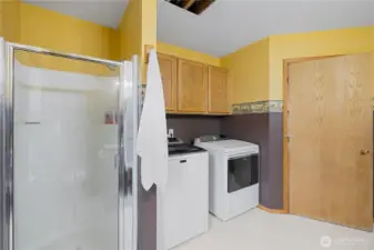 Washer and dryer inside main floor bathroom