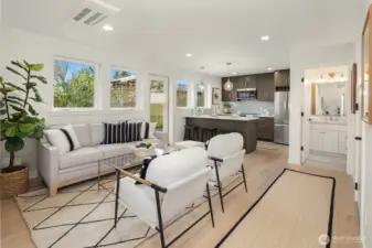 Spacious and bright great room with 3/4 bathroom and 3rd bedroom on the main floor-how rare!  One level living if you want?