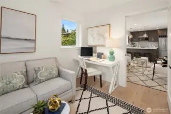 This room has a closet and opens to the great room.