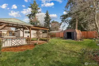 Fully Fenced Back Yard with Storage Shed