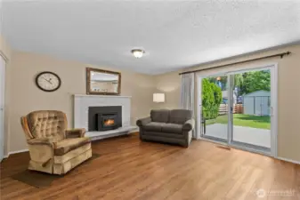 Cozy family room with slider to bacyard deck