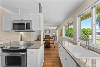 Kitchen open to dining space and family roo