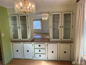 Vintage built in cabinetry in the formal dining area
