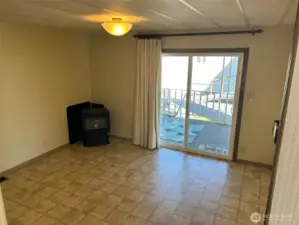 Propane stove in the corner of the casual dining space