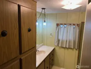 Bathroom in between the two bedrooms with lots of storage